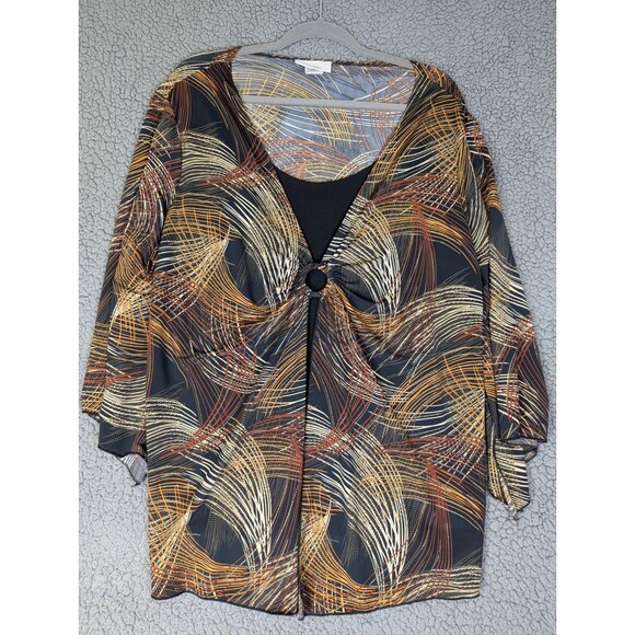 Dressbarn Tunic 3X Boho Ornate Peasant Top Bell Sleeve Brown Flowy Regencycore - Picture 5 of 14